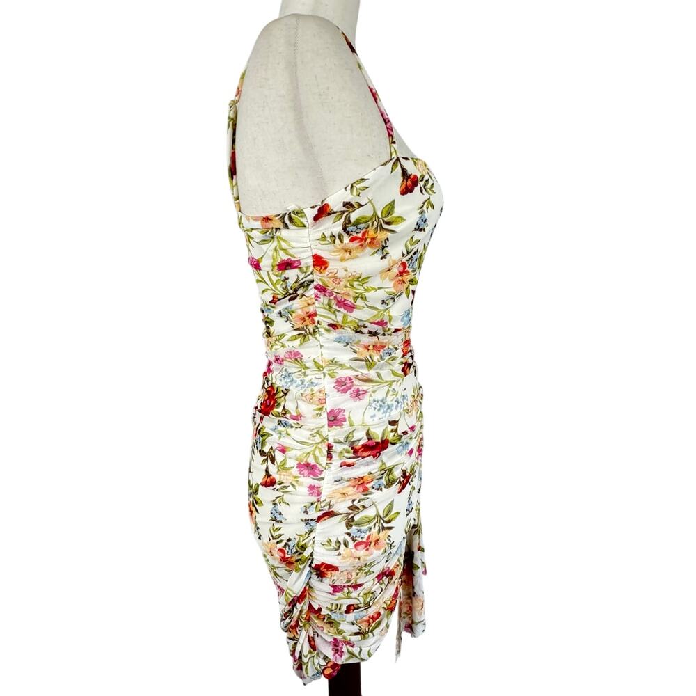CITY STUDIO FLORAL RUCHED MESH BODYCON DRESS IN CREAM NWT JUNIORS SIZE 5/6 - Picture 11 of 15